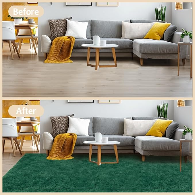 6 x 9 Rugs for Living Room, Large Fluffy Dark Green Area Rugs for Bedroom, Soft Carpet Shag Kids Room Rug, Non-Slip Fuzzy Rugs Indoor (6ft x 9ft, Dark Green)