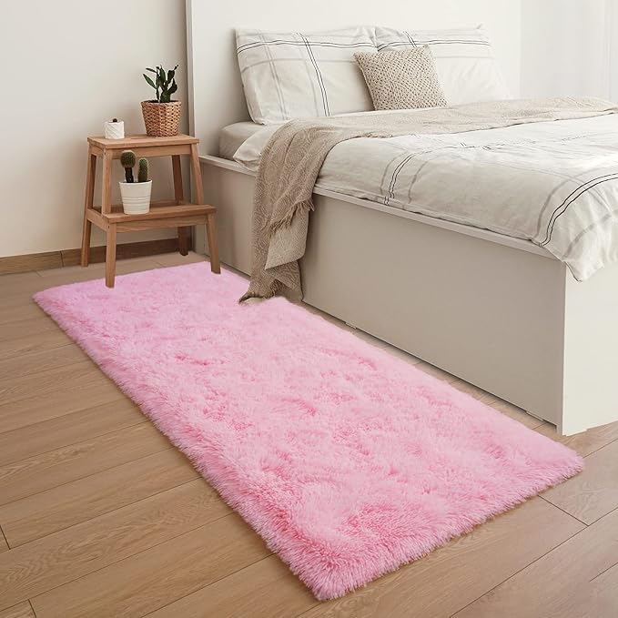 YJ.GWL Area Rugs for Bedroom, 2x3 Door Mat Washable Small Pink Bedside Rug,Fluffy Shaggy Entryway Rugs for Living Room, Shag Indoor Floor Carpet for Kids Boy and Girls, Home Decor Aesthetic