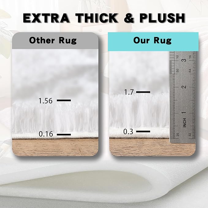 3x5 Area Rug for Bedroom, White Rugs for Living Room Nursery Kids Room Dorm Home Decor Aesthetic, Fluffy Shaggy Rug with 4 Anti-Slip Carpet Tapes