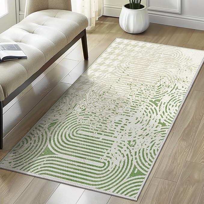 Bavni Area Rug 6X9, Washable Rug for Office, Durable Non Shedding Rugs for Living Room Dining Room, Stain Resistant Aesthetic Modern Bedroom Rug (Beige Green)