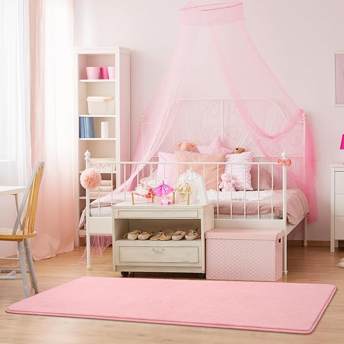 Keeko 2x6 Runner Rug, Pink Bedroom Bedside Runner Rug Small Carpet Living Room Area Throw Rugs for Hallway Soft Indoor Memory Foam Rugs for Teen Kids Classroom Nursery Dorm Laundry Room Decor