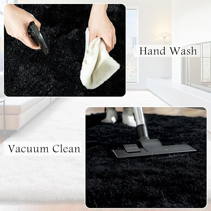 Black Area Rugs for Living Room, 6x9 Fluffy Shaggy Rug Soft Carpets, Rugs for Bedroom Nursery Kids Room Dorm Home Decor Aesthetic