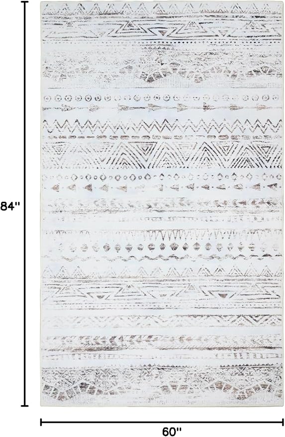 Area Rug 5x7, Vintage Moroccan Washable Rugs, Anti-Slip Backing Rugs for Living Room, Foldable Geometric Carpet for Bathroom Kitchen Laundry Room Decor