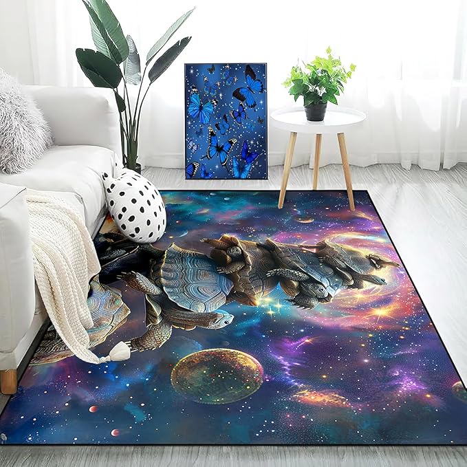Sea Turtles Carpet Rugs - Kids Sea Turtle Coastal Rug for Bedroom Ocean Life Theme, 80 x 58 Inches