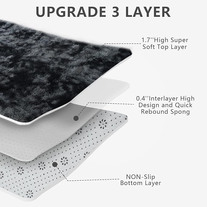 Shag Area Rugs for Bedroom Living Room,8X10 Ultra Soft Fluffy Area Rugs for Dorm, Indoor Carpet Nursery Rugs for Kids Girls Room Home Decor, Black Grey