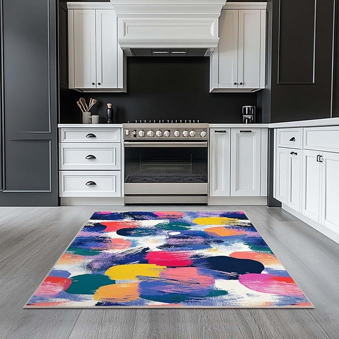 4x6 Rug Abstract Colorful Area Rug Bedroom Ultra-Thin Soft Low Pile Large Carpet Living Room Non Slip Dining Room Office Stain Resistant Washable Machine