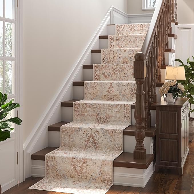 jinchan Runner Rug 2x10 Washable Kitchen Runner Rug Non Slip Brick Red Vintage Hallways Ultra-Thin Floral Print Floor Cover Accent Throw Carpet for Laundry Room Bedroom Living Room