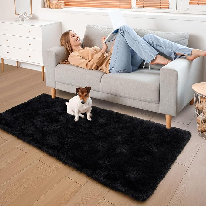 YJ.GWL Area Rugs for Bedroom, 2x3 Door Mat Washable Small Black Bedside Rug,Fluffy Shaggy Entryway Rugs for Living Room, Shag Indoor Floor Carpet for Kids Boy and Girls, Home Decor Aesthetic