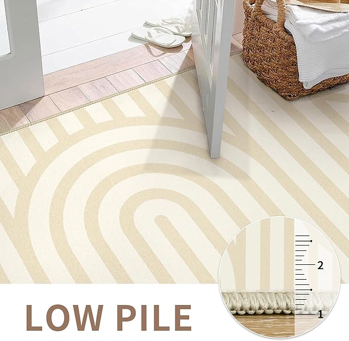 Bavni Area Rugs 8x10, Modern Soft Bedroom Rug, Machine Washable Rug Non Slip, Abstract Low Pile Large Rugs for Living Room, Dining Room, Abstract Brown Beige