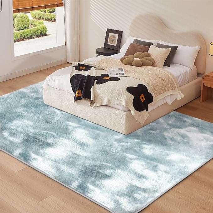 Ultra Soft Area Rug 5x7 Feet, Cosy Fuzzy Faux Fur Area Rug,Indoor Modern Plush Washable Shaggy Rugs for Bedroom Living Room Home Decor, Fluffy Carpet for Kids Room,Nursery,Dorm (Blue)