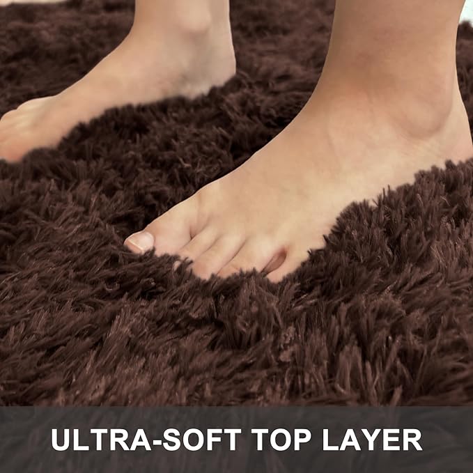 OLANLY 2x3 Machine Washable Small Bedside Rug, Soft Fluffy Shaggy Entryway Throw Rugs for Bedroom, Living Room, Indoor Floor Carpet for Kids Girls Boys, Nursery Rooms, Home Decor Aesthetic, Coffee