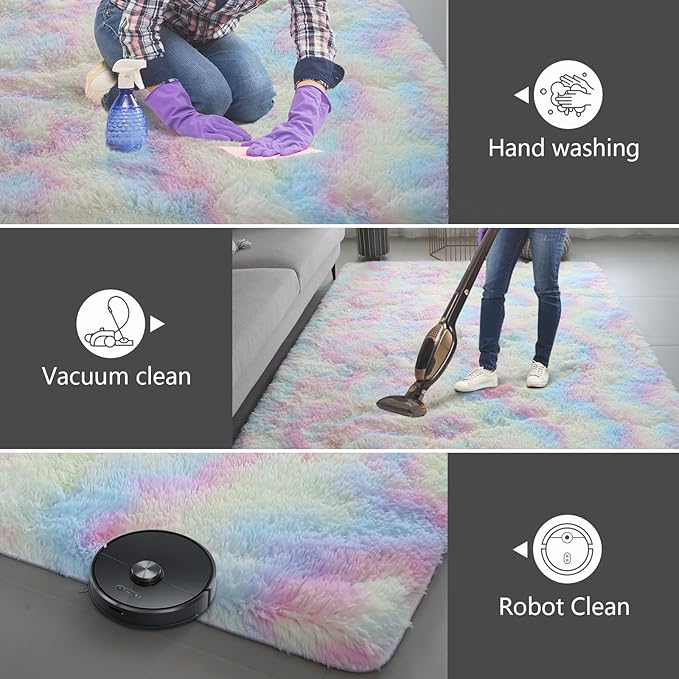 Shag Area Rugs for Bedroom Living Room,8X10 Ultra Soft Fluffy Area Rugs for Dorm,Indoor Carpet Nursery Rugs for Kids Girls Room Home Decor,Rainbow
