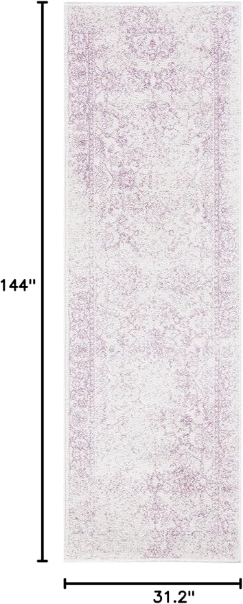 SAFAVIEH Adirondack Collection Runner Rug - 2'6" x 12', Ivory & Lavender, Oriental Distressed Design, Non-Shedding & Easy Care, Ideal for High Traffic Areas in Living Room, Bedroom (ADR109U)