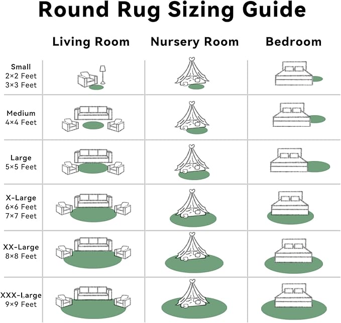 OLANLY Dark Green Round Rugs for Bedroom - Machine Washable, 8x8 Feet Circle Area Rugs for Living Room, Soft Fluffy Shaggy Carpet for Teen Girls and Boys, Dorms, Nursery Rooms, Home Decor Aesthetic