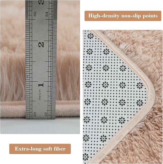 Fluffy Rug Shaggy Area Rug, Mottling Camel 9x12 Area Rugs for Living Room, Large Shag Area Rugs for Bedroom Kids Room Home Decor, Upgrade Anti-Skid Rectangular Fuzzy Rugs