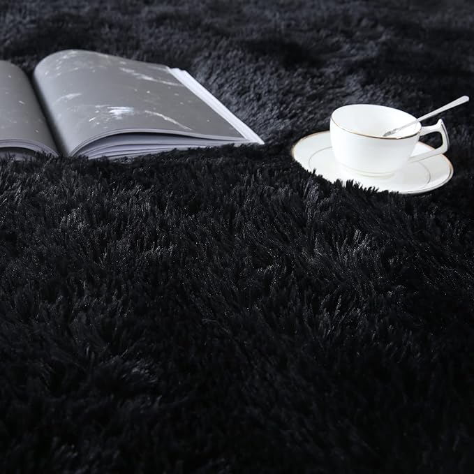 Black Area Rug for Living Room: 5x8 Black Fluffy Area Rugs for Bedroom-Shag Area Rug,Indoor Ultra Soft Fluffy Plush Carpet for Living Room,Bedroom (5x8 Feet, Black)