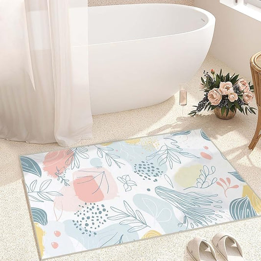 2x3 Entryway Rug Boho Minimalist Botanical Leaf Area Rug Ultra-Thin Small Carpet Bathroom Non Slip Indoor Entrance Low Pile Door Mat Kitchen Stain Resistant Washable Machine