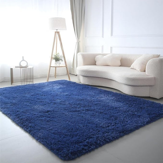 CAIYUECS Shag Area Rug,Indoor Ultra Soft Plush Rugs for Bedroom Living Room, Non-Skid Modern Nursery Faux Fur Rugs for Kids Room Home Decor (4x6 Feet, Navy Blue)