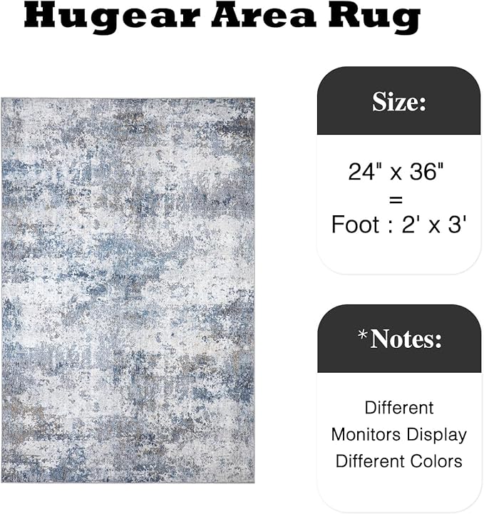 2x3 Entryway Rugs Grey Blue Machine Washable Area Rug Entrance Door Mat Indoor Accent Rug Abstract Non Slip Low Pile Carpet Distressed Throw Rug for Kitchen Bedroom Office
