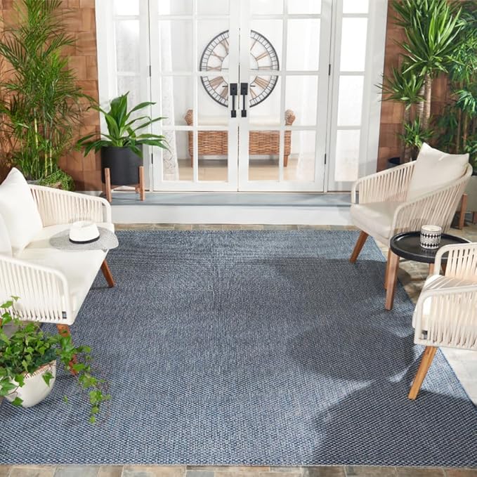 SAFAVIEH Courtyard Collection Area Rug - 8' x 10', Navy & Grey, Non-Shedding & Easy Care, Indoor/Outdoor & Washable-Ideal for Patio, Backyard, Mudroom (CY8521-36821)