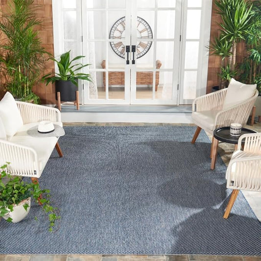 SAFAVIEH Courtyard Collection Area Rug - 8' x 10', Navy & Grey, Non-Shedding & Easy Care, Indoor/Outdoor & Washable-Ideal for Patio, Backyard, Mudroom (CY8521-36821)