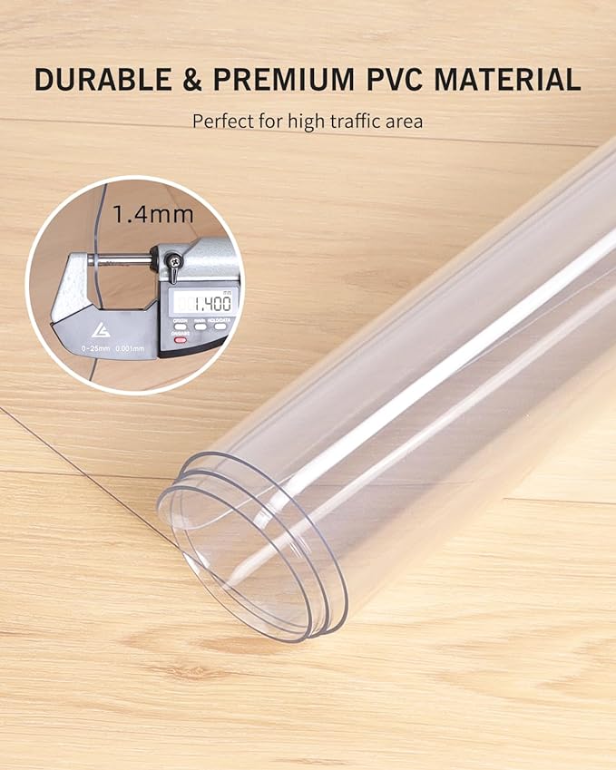 Area Mat for Hard Floors, 5'×7' Transparent PVC Area Rug for Home, Waterproof Durable Protector for Dining Room, Kitchen, Living Room, Large No-Slip Baby Play Mat for Floor, Pet Litter Pad
