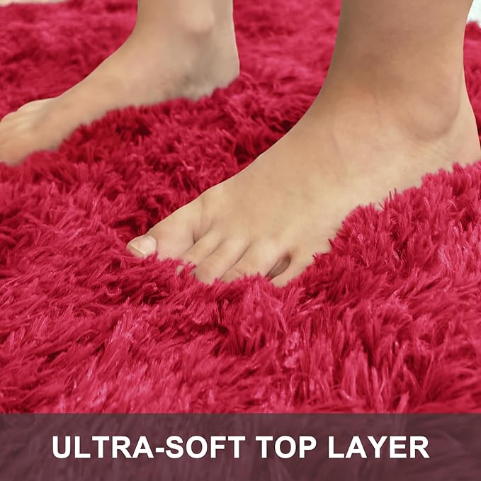 OLANLY Area Rugs for Living Room Bedroom, Machine Washable 4x5.9 Feet Soft Fluffy Shaggy Bedside Rug, Indoor Floor Carpet for Kids Girls and Boys, Dorms, Nursery Rooms, Home Decor Aesthetic, Red