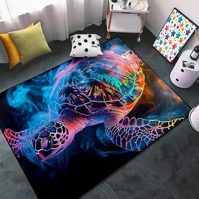 Sea Turtles Rugs - Seafloor Turtle Area Rugs for Kids 3'×5' Ocean Life Turtles Carpet Rugs for Bedroom Living Room Kids Room Decor Indoor Outdoor