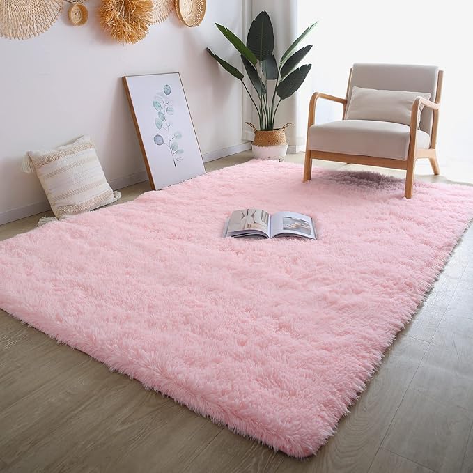 Soft Pink Rug for Girls Bedroom - 3x5 Feet Fuzzy Shag Area Rugs for Living Room,Large Comfy Non Slip Furry Plush Bedside Floor Carpet for Kids Baby Dorm Room