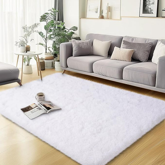 White Area Rugs for Bedroom, 3x5 Fluffy Soft Shag Rugs for Living Room, Small Fuzzy Plush Rugs Shaggy Carpets for Boys and Girls Dorm Room Home Decor (3ft x 5ft, White)