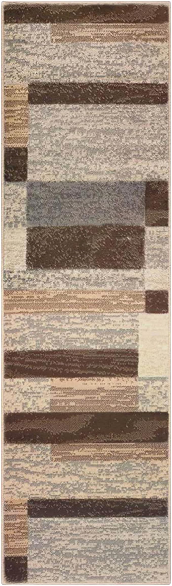 SUPERIOR Indoor Runner Rug, Jute Backed, Modern Geometric Patchwork Floor Decor for Bedroom, Office, Living Room, Entryway, Hardwood Floors, Rockwood Collection, 2' 7" x 10', Slate