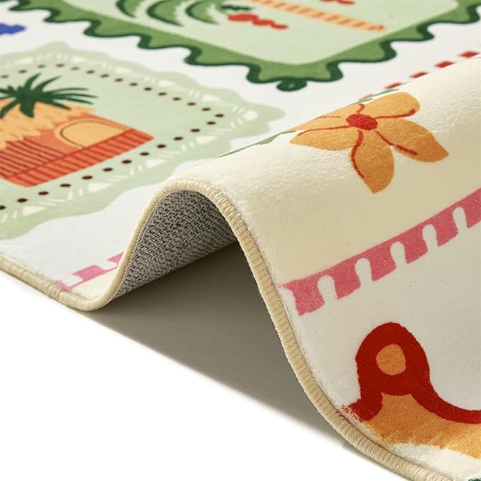 Tropical Poster Rug Washable, Modern Abstract Jungle Animals Summer Botanical Coastal Bathroom Rugs Non Slip, Green and Orange Cute Aesthetic 2x3 Throw Area Rugs for Bedroom Entryway Indoor Doormat