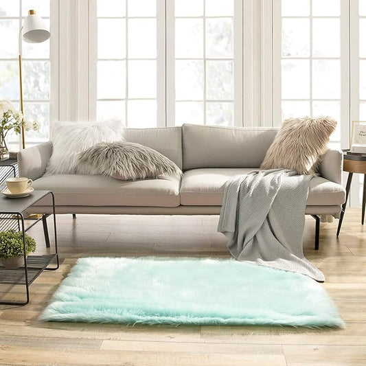 Ashler faux fur rug, Fluffy Shaggy Area Rug Ultra Soft 2.2 x 4 Feet Rectangle Fur Rug, Turquoise Fuzzy Rug Machine Washable Shag Rug, Nursery Decor Throw Rugs for Bedroom, kids room, Living Room