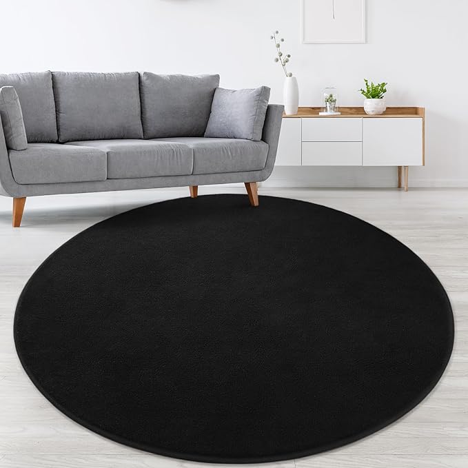 Lascpt Round Rug for Bedroom 4x4, Black Circle Rug for Living Room Super Soft Thicken Memory Foam Circular Rug, Non-Slip Indoor Area Rug for Modern Home Decor, Round Carpet for Nursery Kid's Room