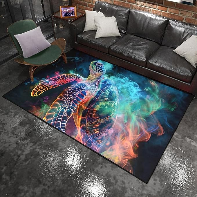 Sea Turtle Rugs - Seafloor Turtle Area Rugs for Kids 4'×5' Ocean Life Turtles Carpet Rugs for Bedroom Living Room Kids Room Decor Indoor Outdoor