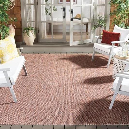 SAFAVIEH Courtyard Collection CY8521 Indoor/ Outdoor splashpoof Easy scrubbing Patio Backyard Mudroom Area-Rug, 8' x 11', Red/Beige