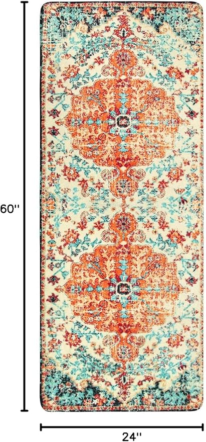 Lahome Bohemian Floral Medallion Rug - 2x5 Laundry Room Mat, Bathroom Runner, Kitchen Mat, Soft Washable Non-Slip Low-Pile Indoor Carpet Decor