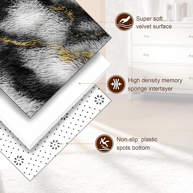TWINNIS Super Soft Shaggy Rugs Fluffy Carpets, 6x9 Feet, Indoor Modern Plush Area Rugs for Living Room Bedroom Kids Room Nursery Home Decor, Upgrade Anti-Skid Rectangular Fuzzy Rug, Grey Gold