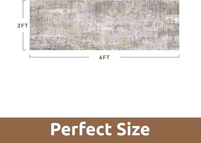 AMOAMI 2 x 6 Hallway Runner Rug Non Slip Super Soft Runner Rugs Machine Washable Low Pile Modern Abstract Runners for Hallways for Bedroom Laundry Room Kitchen, Beige
