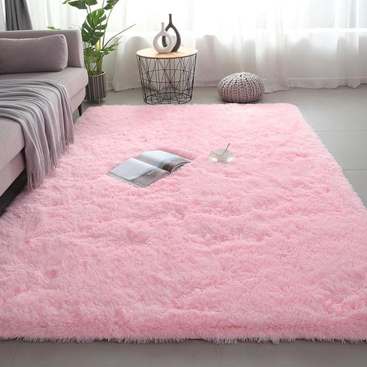 Shag Area Rugs for Bedroom Living Room,6X9 Ultra Soft Fluffy Area Rugs for Dorm, Indoor Carpet Nursery Rugs for Kids Girl Room Home Decor, Pink