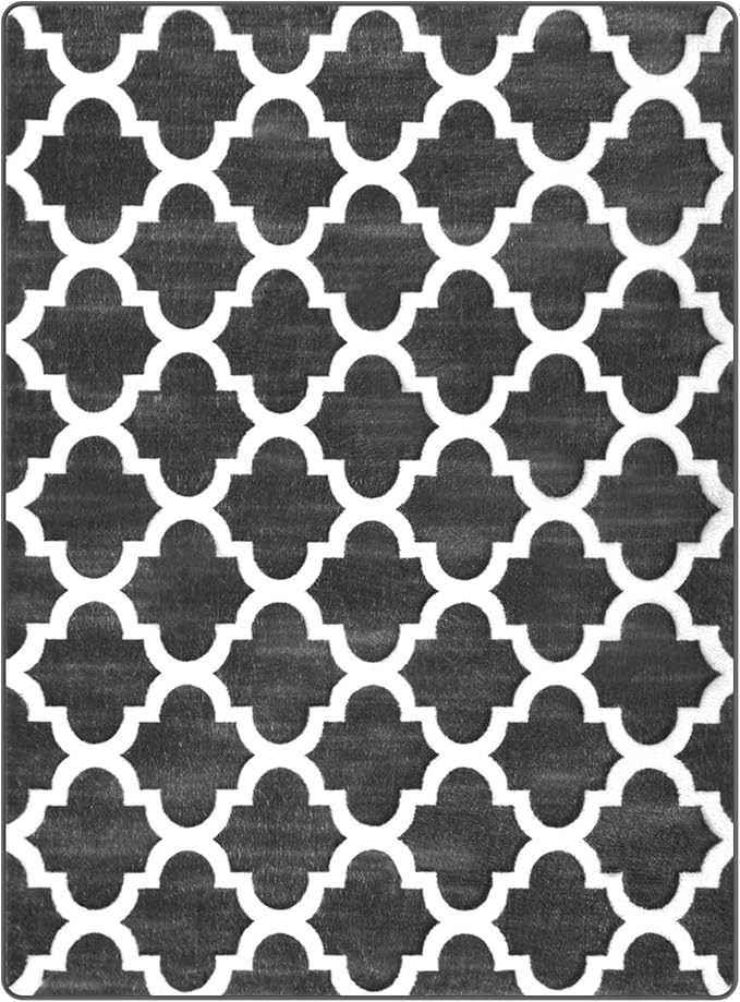 Large 6x9 Geometric Shag Modern Area Rug for Living Room Bedroom, Distressed Moroccan Fluffy Rug Indoor Carpets for Kids Nursery Bedside Room Decor, Memory Foam Shaggy Rugs, Dark Grey/White