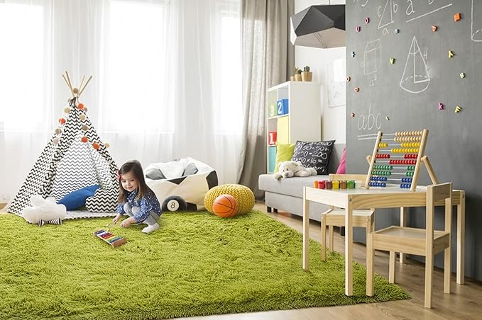 TWINNIS Super Soft Shaggy Rugs Fluffy Carpets 9x12 Feet, Indoor Modern Plush Area Rugs for Living Room Bedroom Kids Room Nursery Home Decor, Upgrade Anti-Skid Fuzzy Rug, Green