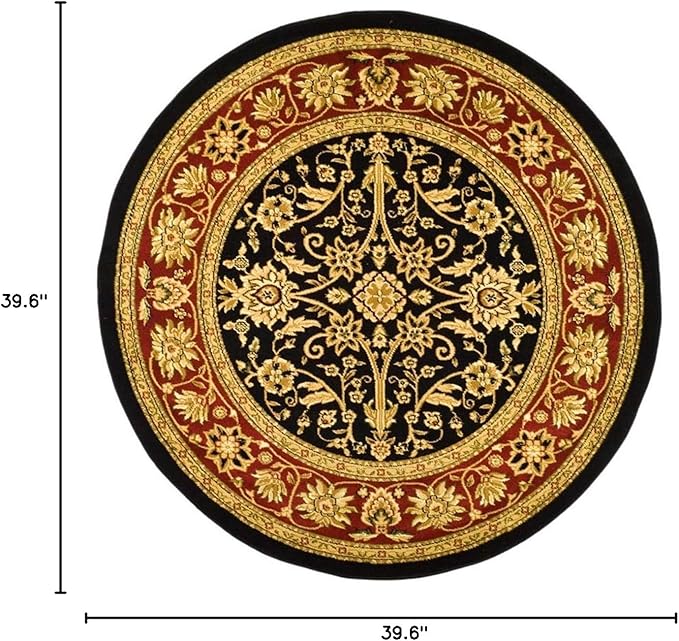 SAFAVIEH Lyndhurst Collection 3'3" Round Black / Red LNH212G Traditional Oriental Non-Shedding Dining Room Entryway Foyer Living Room Bedroom Area Rug