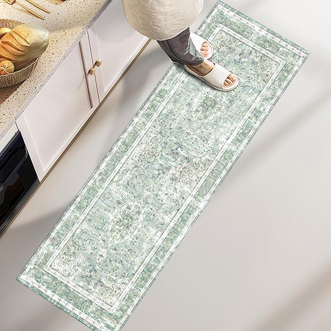 Vhong Boho Area Rugs Washable Runner Vintage Modern Neutral Carpet Sage Green 2×6 High Traffic Rugs for Kitchen Hallway Living Room Non Slip