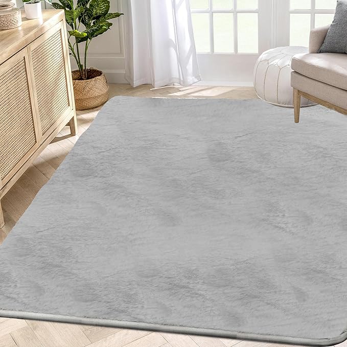 Ultra Soft Area Rug 3x5 Feet, Cosy Fuzzy Faux Fur Area Rug,Indoor Modern Plush Washable Shaggy Rugs for Bedroom Living Room Home Decor, Fluffy Carpet for Kids Room,Nursery,Dorm (Light Grey)