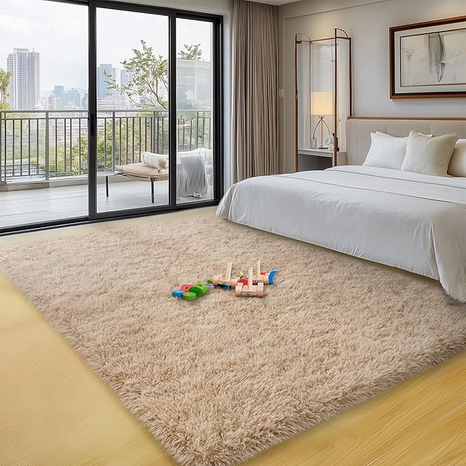 3x5 Area Rugs for Bedroom, Fluffy Soft Shag Rugs for Living Room, Small Fuzzy Plush Shaggy Carpets for Boys and Girls Dorm Room Home Decor (3ft x 5ft, Light Tan)