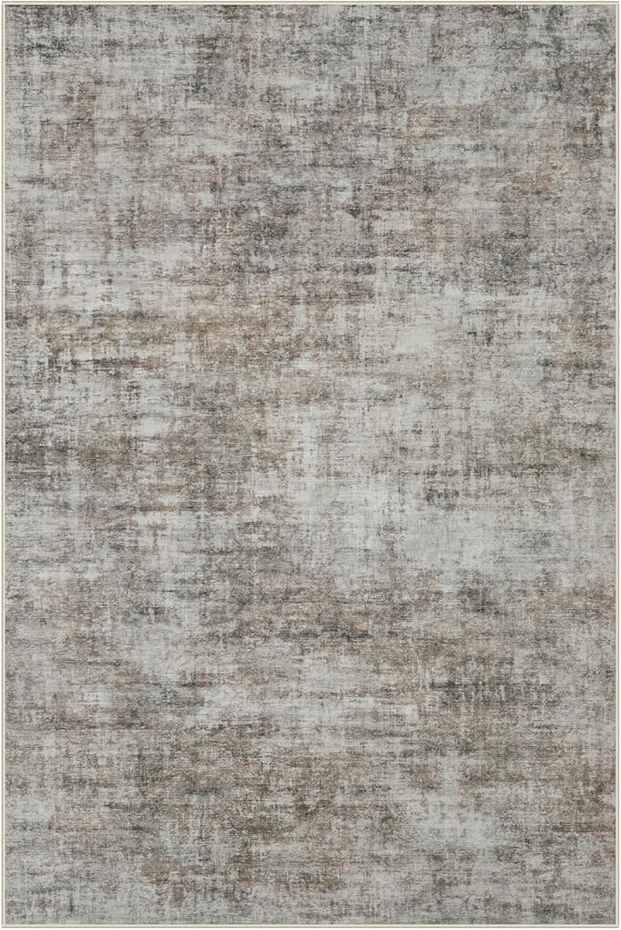 10x14 Area Rugs Washable Rug: Modern Abstract Living Room Rug Soft Anti-Skid Thin Carpet Indoor Floor Non-Shedding Carpets for Bedroom Dining Room Farmhouse Nursery Home Office Brown Black