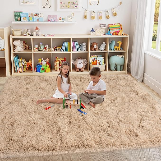 5x7 Shaggy Rugs for Living Room, Beige Fluffy Area Rug for Bedroom, Soft Plush Shag Carpet for Kids Room, Indoor Non-Slip Fuzzy Rug