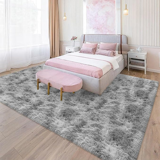 Fluffy 6x9 Grey Rugs for Bedroom Living Room Gray Area Rugs Soft Shag Shaggy Fuzzy Carpets for Boys and Girls Room Kids Dorm Home Decor