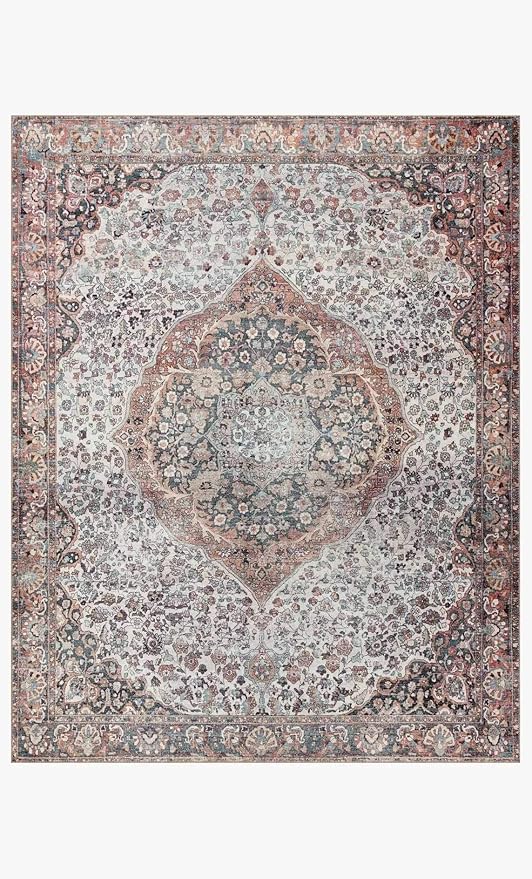 Loloi II Wynter Collection WYN-01 Red/Multi 8'-6" x 11'-6", .13" Thick, Area Rug, Soft, Durable, Printed, Vintage Inspired, Low Pile, Non-Shedding, Easy Clean, Living Room Rug
